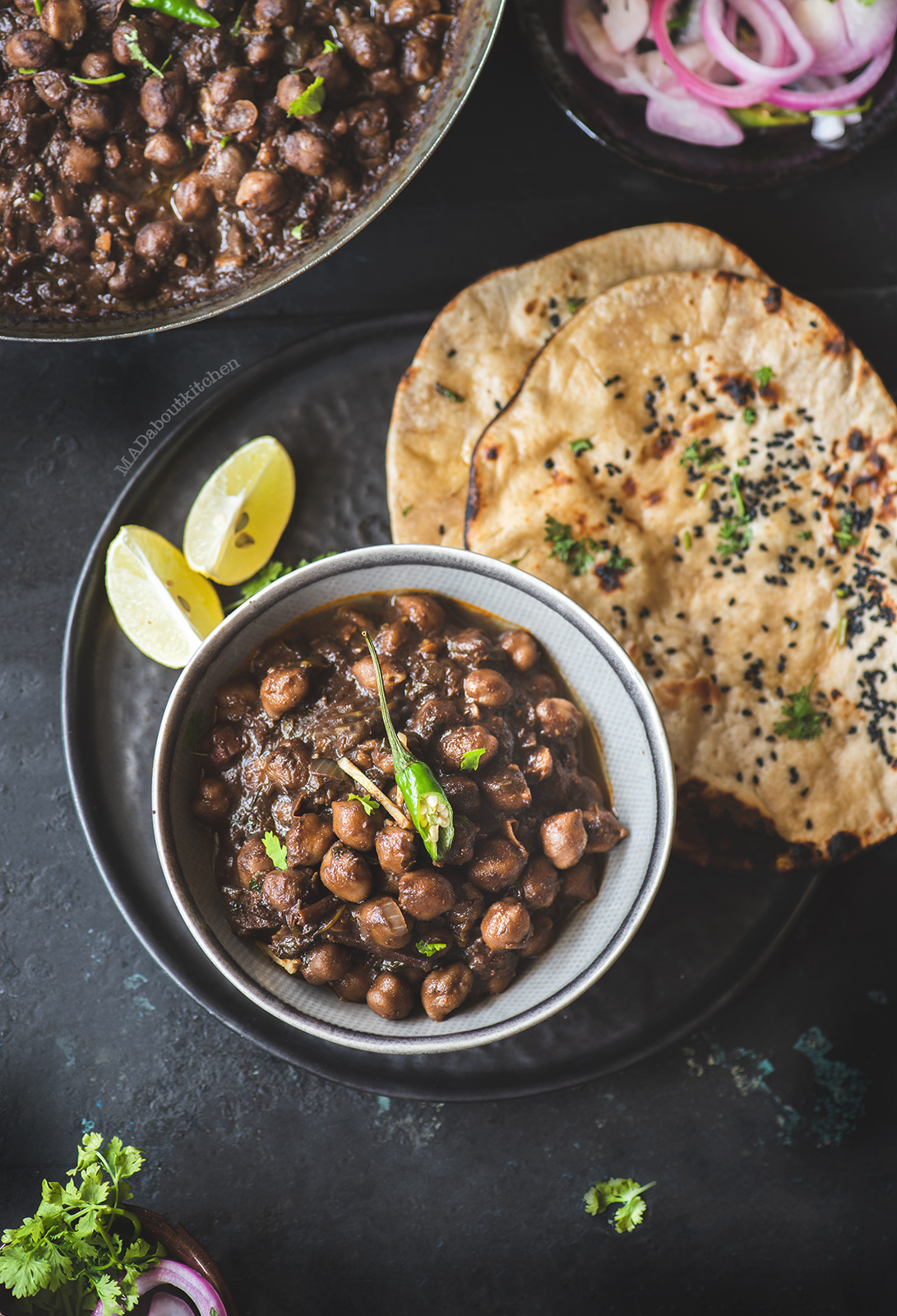 Chole is slow cooked chickpea curry in  lots of spices to make a creamy, rich curry which is served with Kulcha, Tandoori roti or Batura. 
