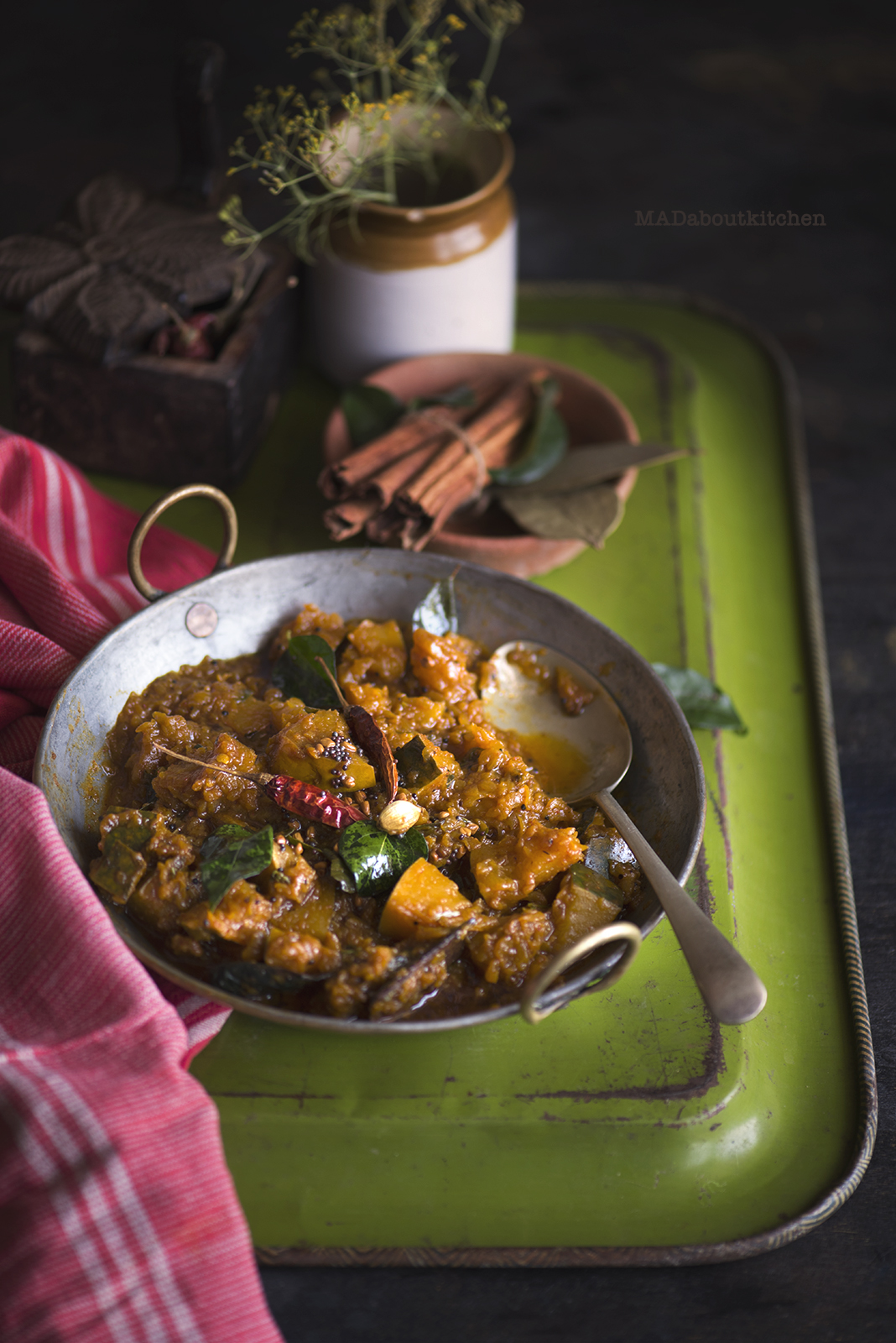 Khatta Meetha Kaddu is an Indian Stir Fry made of Sweet Pumpkin and a whole lot of spices. This stir fry is tangy, sweet and spicy and is usually served with rotis or puris.