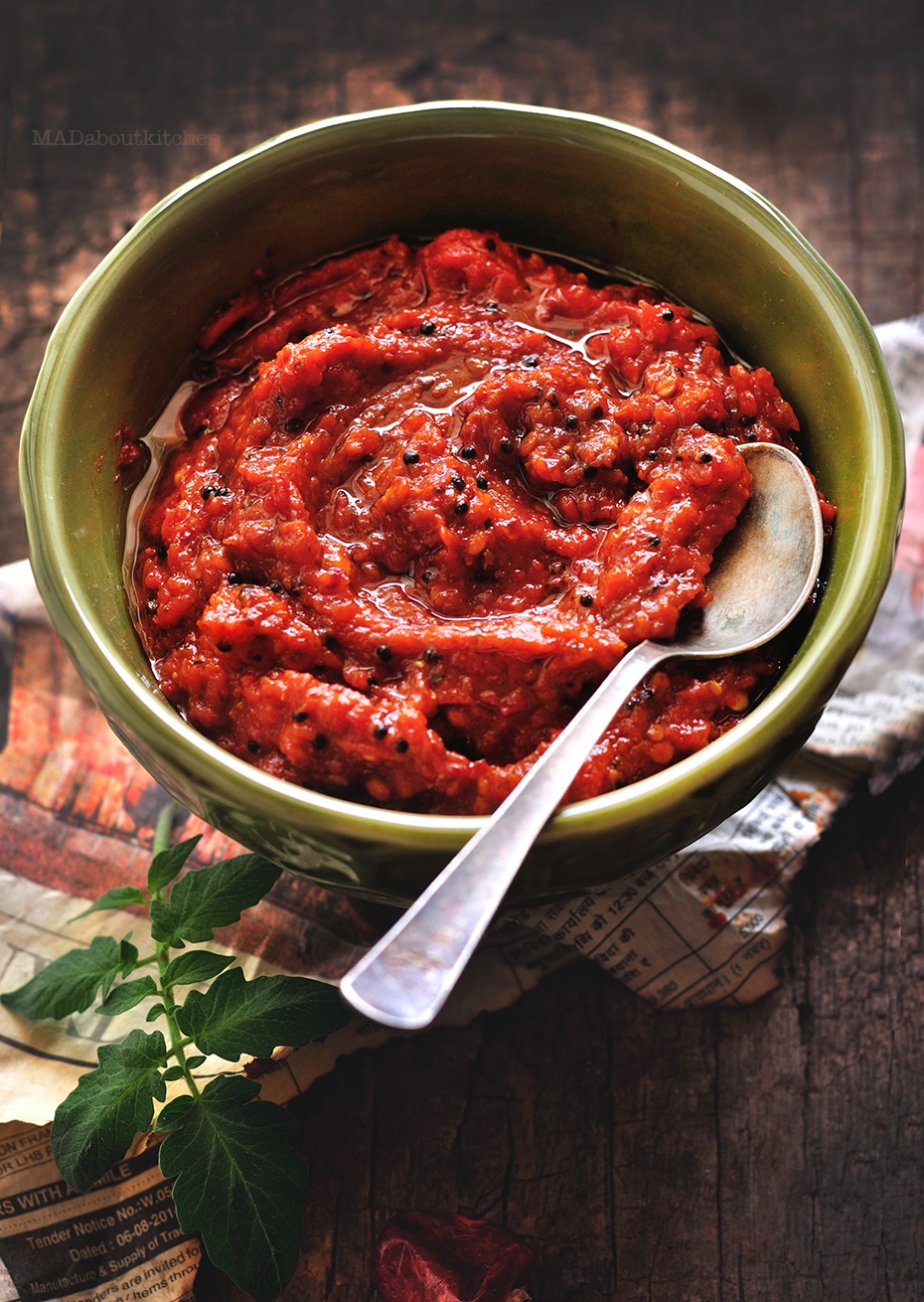 Tomato chutney tastes heavenly with steamed rice and ghee & of course with dosa or roti. Tangy and hot this tomato chutney is just lip smacking.