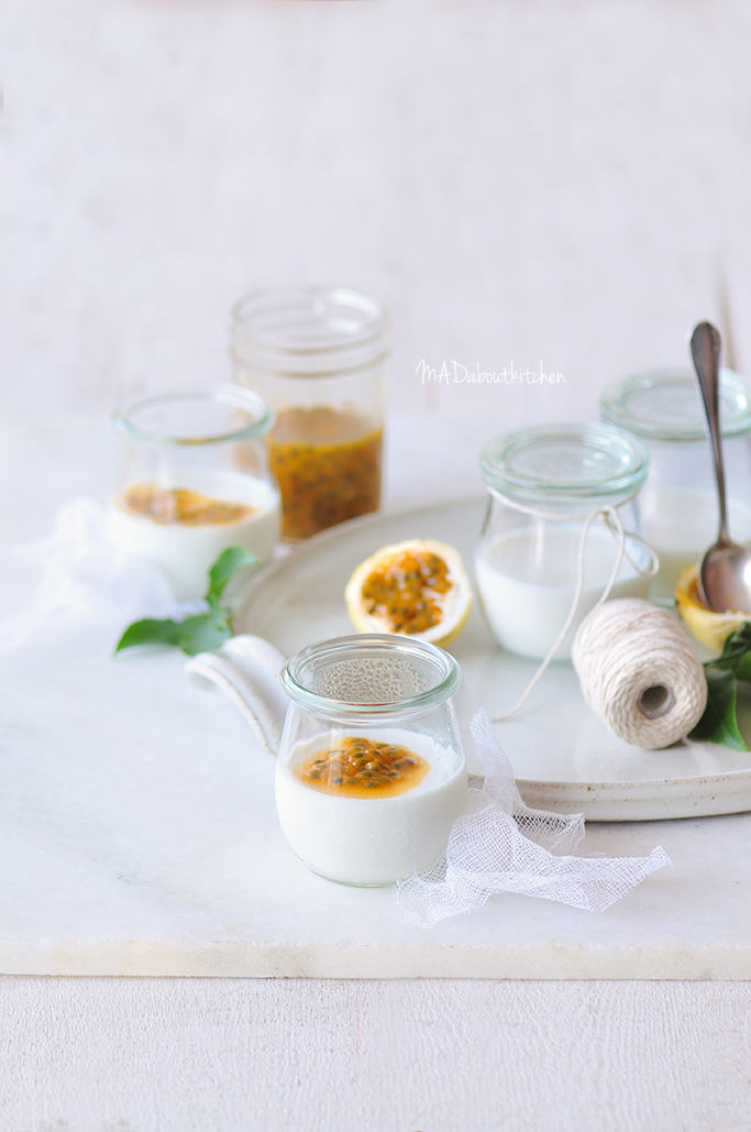 Coconut Panacotta with Passion fruit is the perfect combination of flavours of textures in a dessert. Silky Panacotta with Crunchy Passion Fruit. Food Styling and Photography by MADaboutkitchen.