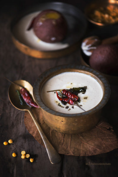 si Majjige Huli, means raw yogurt curry. This is a mild flavoured curry made with soaked lentil specially with Ragi mudde.