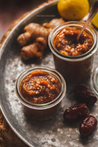 Ginger Date Chutney  is a super quick, lip smacking, mouth watering chutney that is also perfect for winter and soar throat.