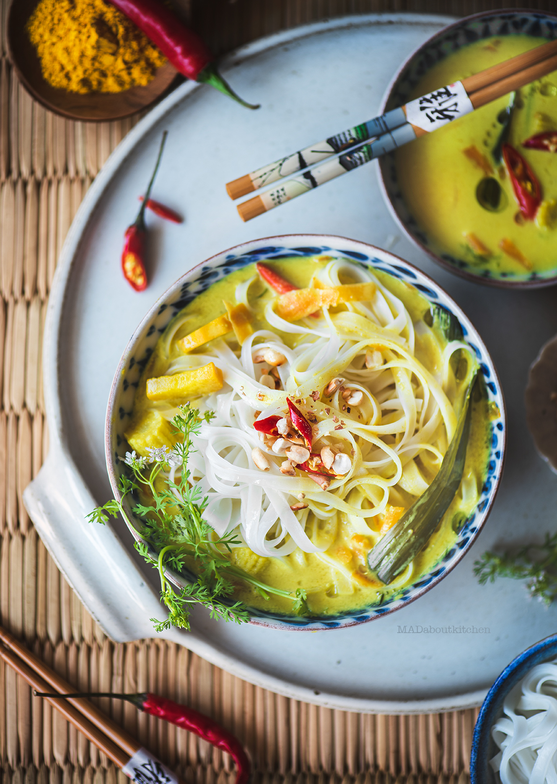 Rice noodle soup is a light soup made using various vegetables and coconut milk. With the flavours of South east Asia this is makes for light meal. 