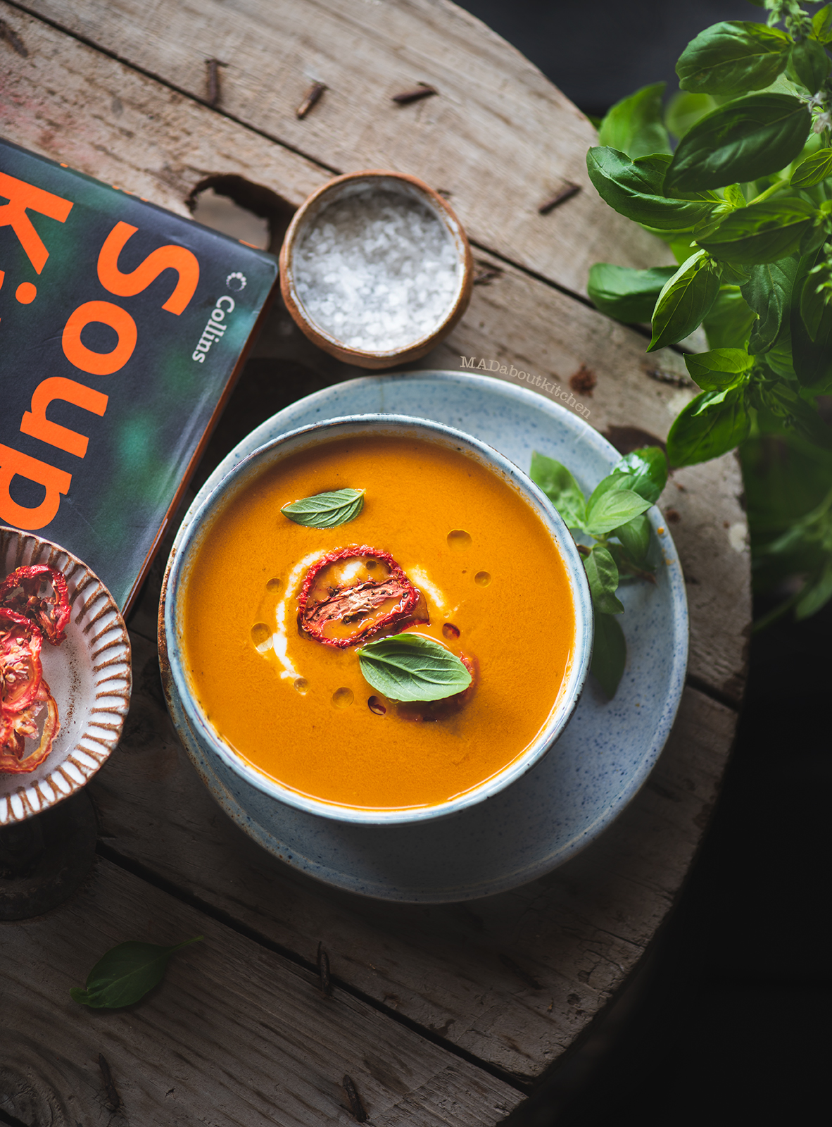 Roasted Tomato Turmeric soup literally takes tossing ingredients on a pan and roasting it in the oven, blending and serving & it is as simple as that.