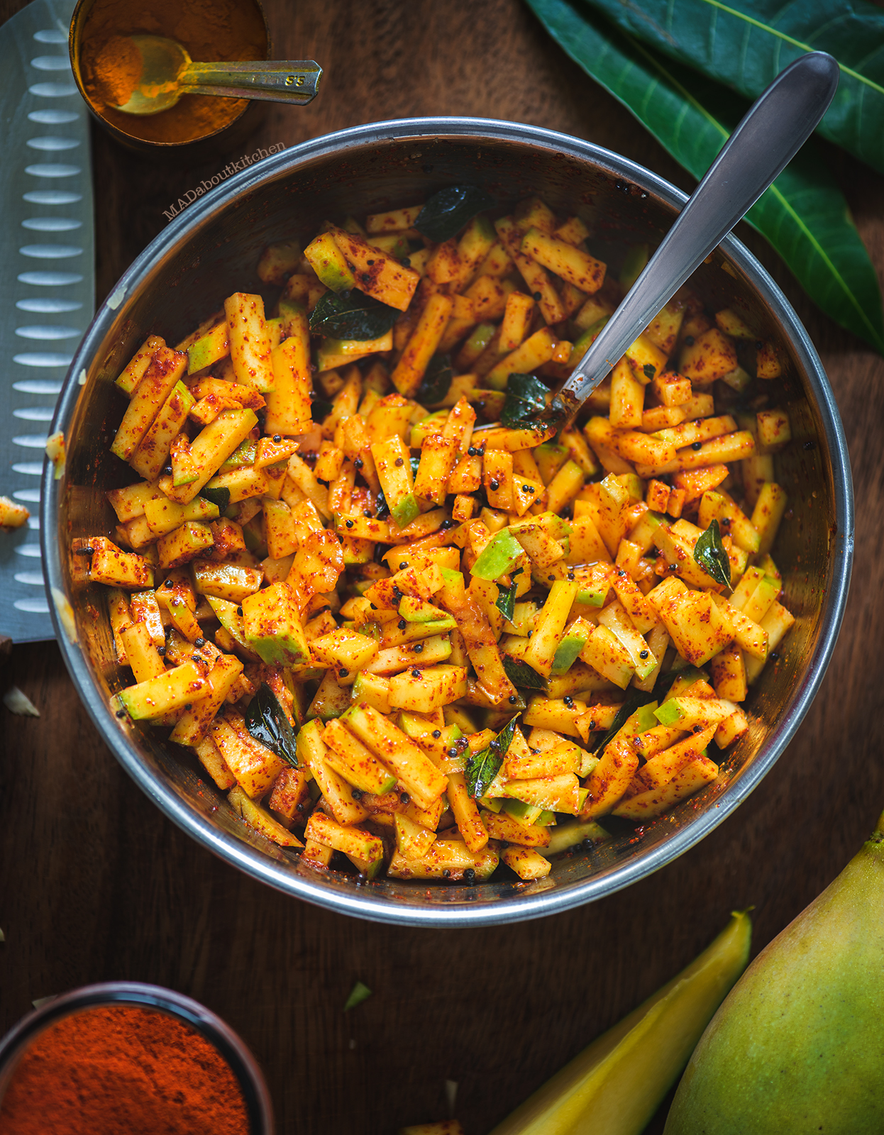 Instant Mango pickle made using Tothapuri mango takes 5 mins to prepare and is a perfect balance of sweet,spicy and sour.