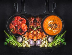 Roasted bell pepper soup made using roasted red pepper has an intense smoky flavour and is creamy and absolutely flavourful.