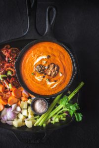 Roasted bell pepper soup made using roasted red pepper has an intense smoky flavour and is creamy and absolutely flavourful.