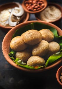 Tambittu or Akki tambittu is a rice preparation with jaggery and nuts and is offered to the god by making lamps out of them & are then served as prasada.