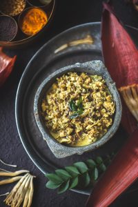 Baale hoovu palya, the banana heart curry is a curry made using banana heart (banana blossom).This curry is made using coconut milk which makes it creamy.