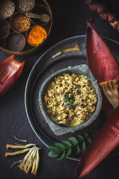 Baale hoovu palya, the banana heart curry is a curry made using banana heart (banana blossom).This curry is made using coconut milk which makes it creamy.